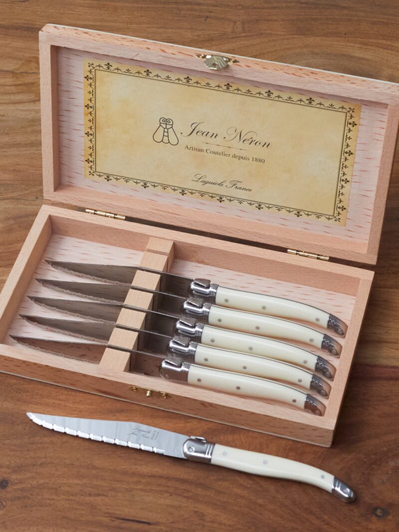 6-Piece Steak Knife Set with Wood Box, Ivory